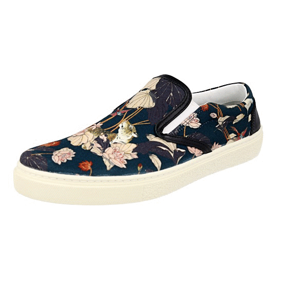 ETRO SLIP-ON SNEAKERS SHOES JUNGLE FLORAL TIGER BLUE WHITE  display picture 1