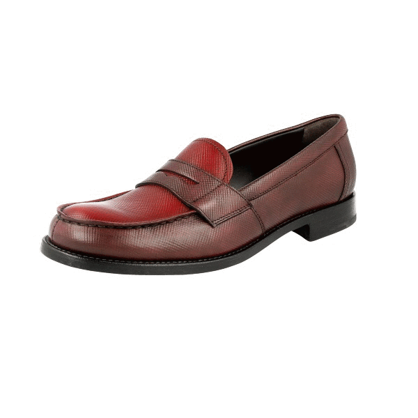 PRADA Saffiano Penny Loafer Dress Shoes 1D055F Burgundy Red PRADA Saffiano Penny Loafer Dress Shoes 1D055F Burgundy Red
