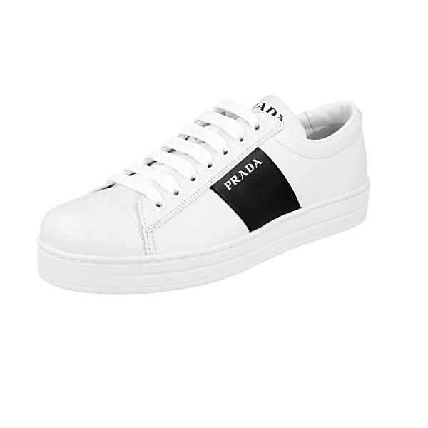 PRADA DOWNTOWN SNEAKERS SHOES 1E144N WHITE/BLACK LEATHER US PRADA DOWNTOWN SNEAKERS SHOES 1E144N WHITE/BLACK LEATHER US