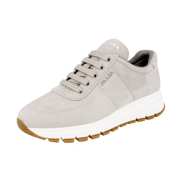 PRADA Suede PRAX Sneakers - 1E553L - Stone Grey White - NEW 