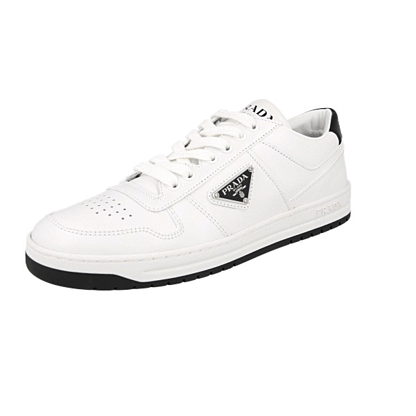 PRADA Leather Downtown Sneakers - 1E792M - White Black - NEW