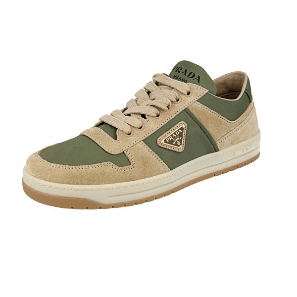 PRADA Suede Nylon Downtown Sneakers - 1E792M - Beige Green