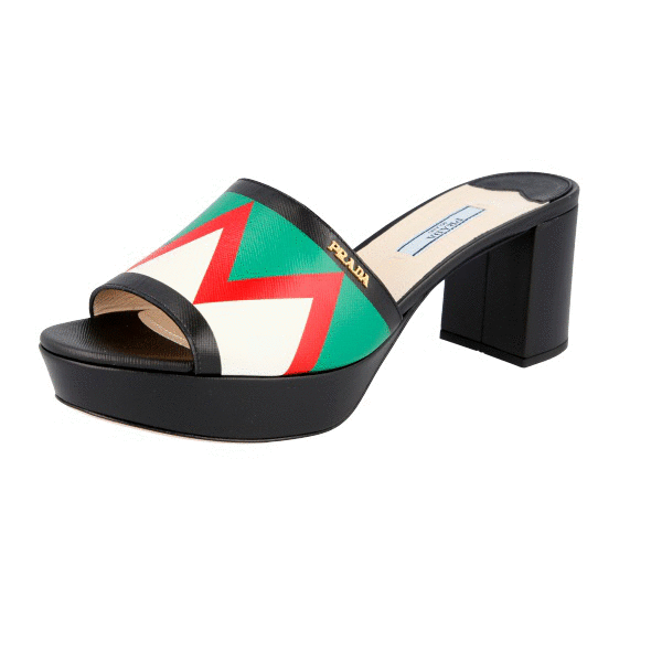 PRADA Saffiano Leather Sandals Slides Mules - 1XP933 Zigzag - NEW