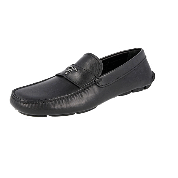 PRADA Leather Logo Driving Loafer Slipper Shoes - Black  display picture 3