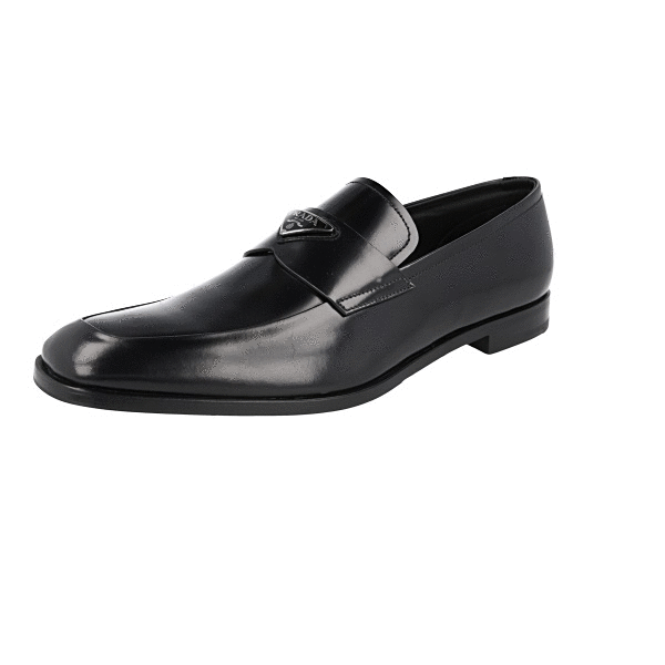 PRADA LOGO DRESS SHOES PENNY LOAFER 2DB192 BLACK LEATHER NEW