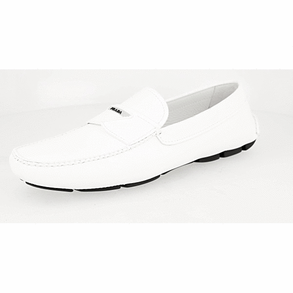 PRADA Rubberized Leather Driving Loafer Shoes 2DD149 White NEW