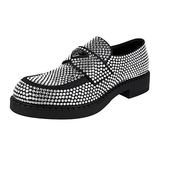 PRADA DOUBLE CHOCOLATE CRYSTAL LOAFER SHOES 2DE135 BLACK PRADA DOUBLE CHOCOLATE CRYSTAL LOAFER SHOES 2DE135 BLACK