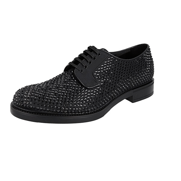 ICONIC PRADA DERBY SHOES 2EA151 BLACK CRYSTAL EMBELLISHED US