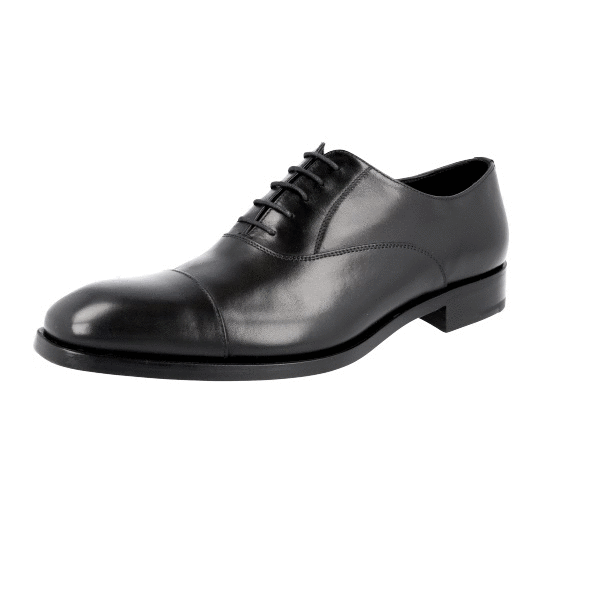 LUX. PRADA CAP TOE OXFORD BUSINESS SHOES 2EB121 BLACK NEW US 7 EU