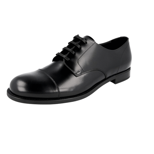 PRADA Leather Derby Cap Toe Dress Shoes - 2EC103 - Black  display picture 3