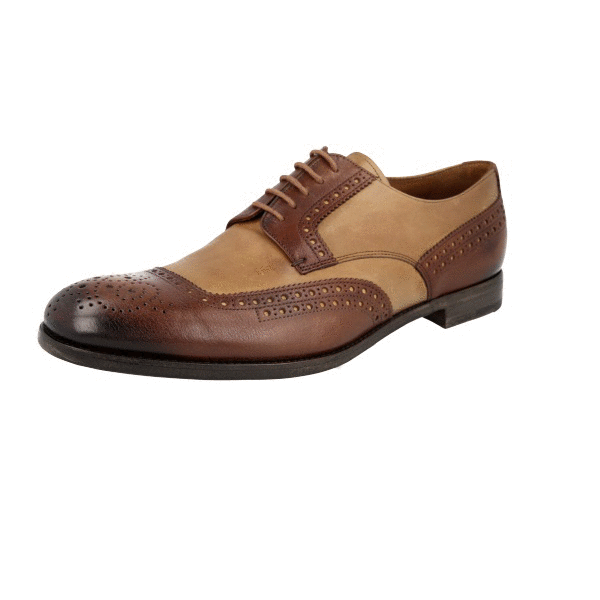 PRADA 1930s TWO TONE Leather Derby Brogue Dress Shoes Brown  display picture 3
