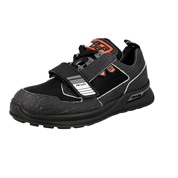 PRADA Antique Leather MECHANO Chunky Bulky Sneakers 2EG266 Black