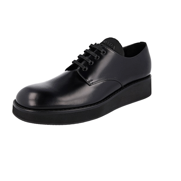 セール★PRADA★1EC184 $980 PRADA - Leather Cap Toe Spazzolato Oxfords W Logo Inset