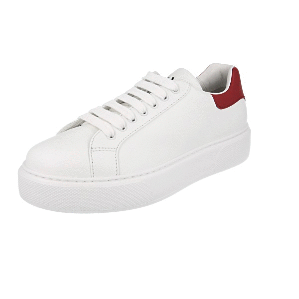 PRADA Leather MACRO Platform Sneakers - 2EG361 - White Red NEW