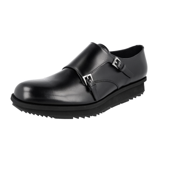 PRADA Double Monk Strap Dress Shoes x Sneakers Sole Black 