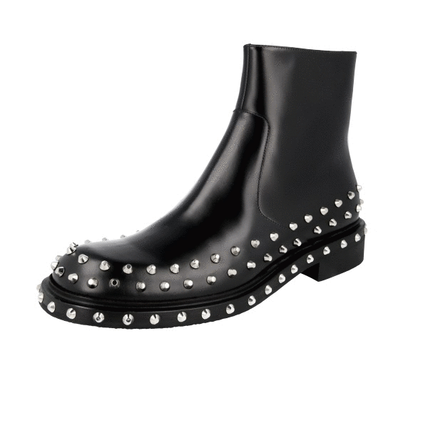 PRADA Size 12 Black Studded Leather Ankle Boots PRADA Size 12 Black Studded Leather Ankle Boots – Sui  main image 3