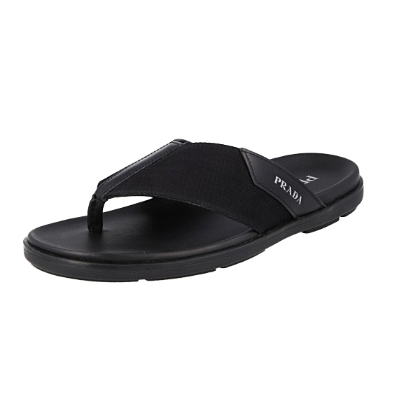 PRADA THONG SANDALS SHOES 2Y3057 BLACK LEATHER NYLON NEW US