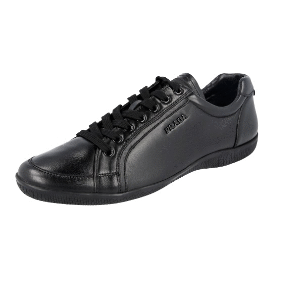 PRADA OFFSHORE SNEAKERS SHOES 3E5620 SOLID BLACK LEATHER NEW US 10
