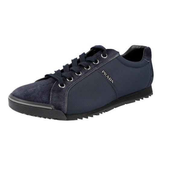 【関税&送料込】Prada Navy Blue Canvas Sneakers Prada Lace Up Sneakers in Navy Blue Canvas Cloth ref.1324641