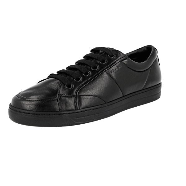 PRADA Nappa Leather SHEARLING FUR Downtown Sneakers Black NEW - US