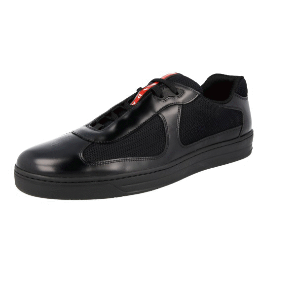 PRADA AMERICAS CUP SNEAKERS SHOES 4E3166 BLACK LEATHER NEW US 10