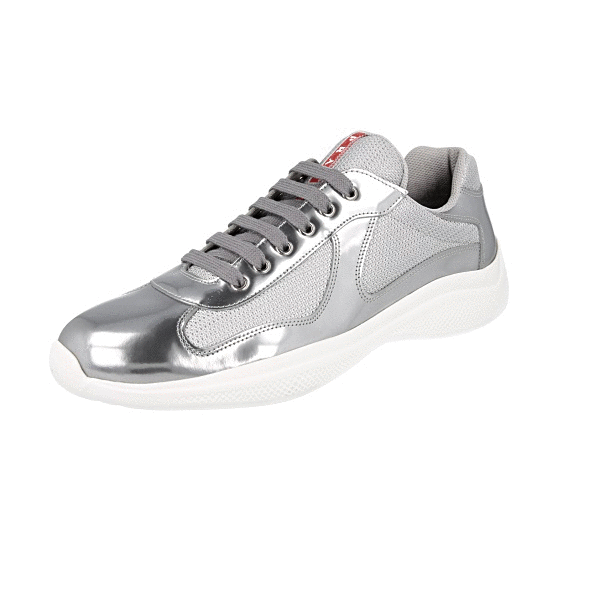 PRADA AMERICAS CUP SNEAKERS SHOES 4E3400 SILVER LEATHER NEW US