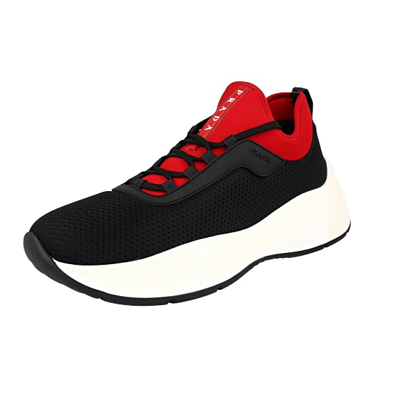 PRADA Neoprene Americas Cup Bold Sneakers - 4E3406 Black Red NEW
