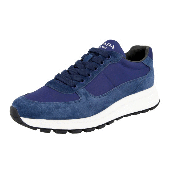 PRADA Suede + Nylon Prax Sneakers - 4E3487 - Blue White - NEW | eBay