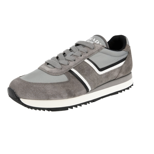 LUXURY PRADA SNEAKERS SHOES 4E3538 GREY BLACK SUEDE NEW US
