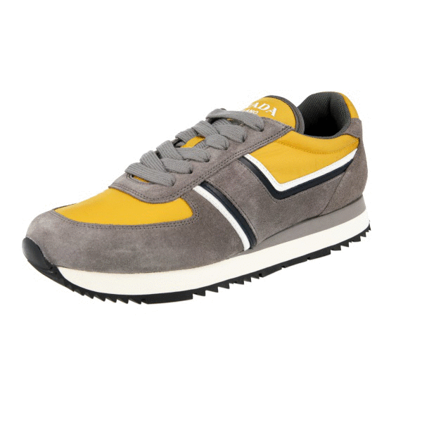 AUTH LUXURY PRADA SNEAKERS SHOES 4E3538 GREY YELLOW NEW US 7