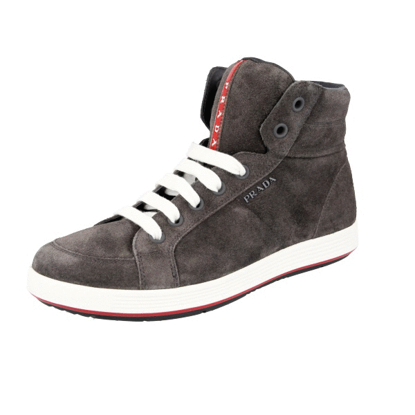 PRADA LINEA ROSSA HIGH-TOP SNEAKERS SHOES 4T2842 GREY NEW | eBay