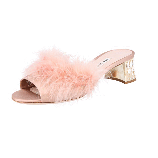 MIU MIU SANDALS BY PRADA CRYSTAL GOLD OSTRICH FEATHERS NEW