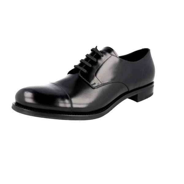 PRADA Brushed Leather Cap Toe Derby Dress Suit Shoes Black  display picture 1