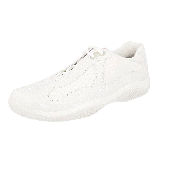prada men's white americas cup patent leather sneakers