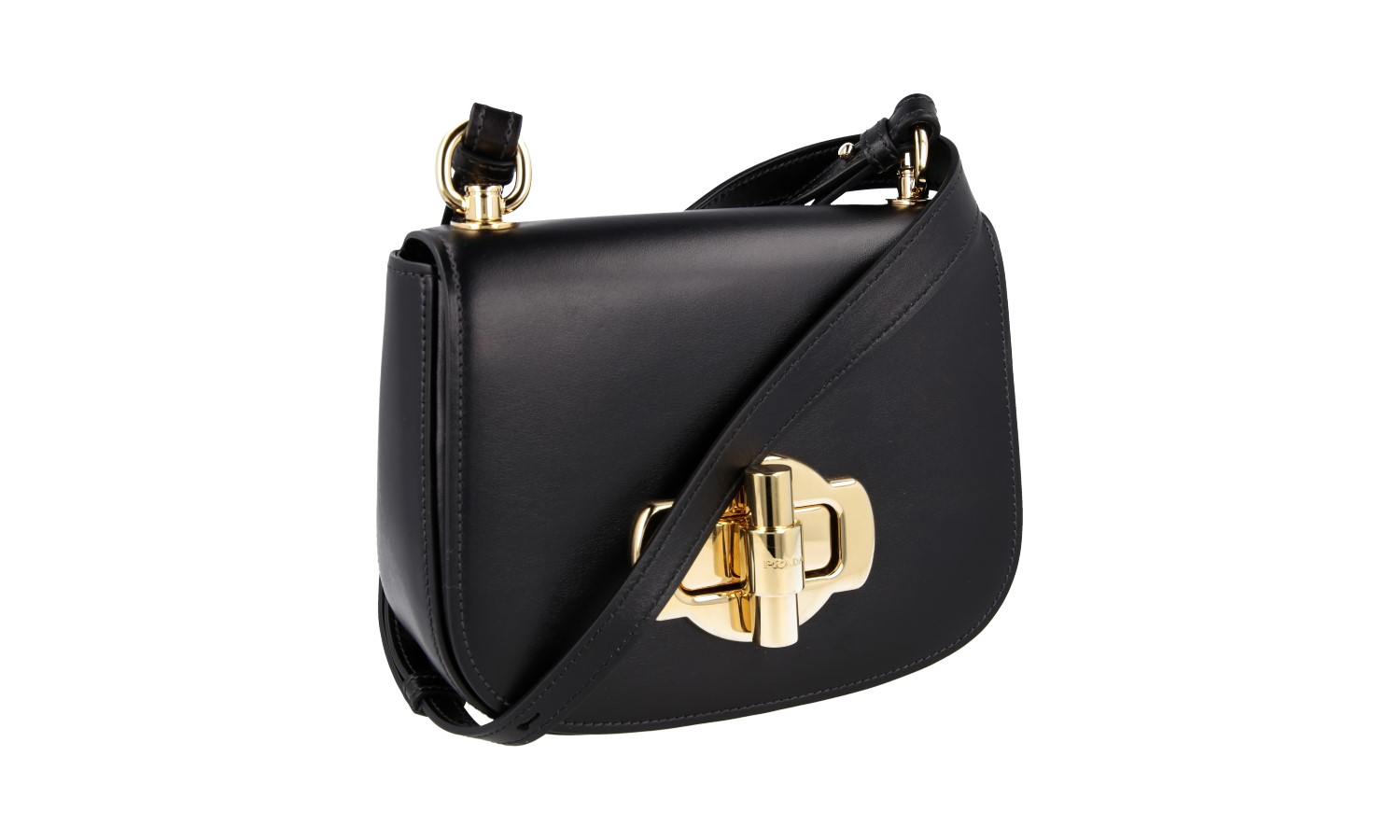 prada ショルダーバッグ Prada Vitello Phenix Black Leather Camera Crossbody Bag Gold-Tone