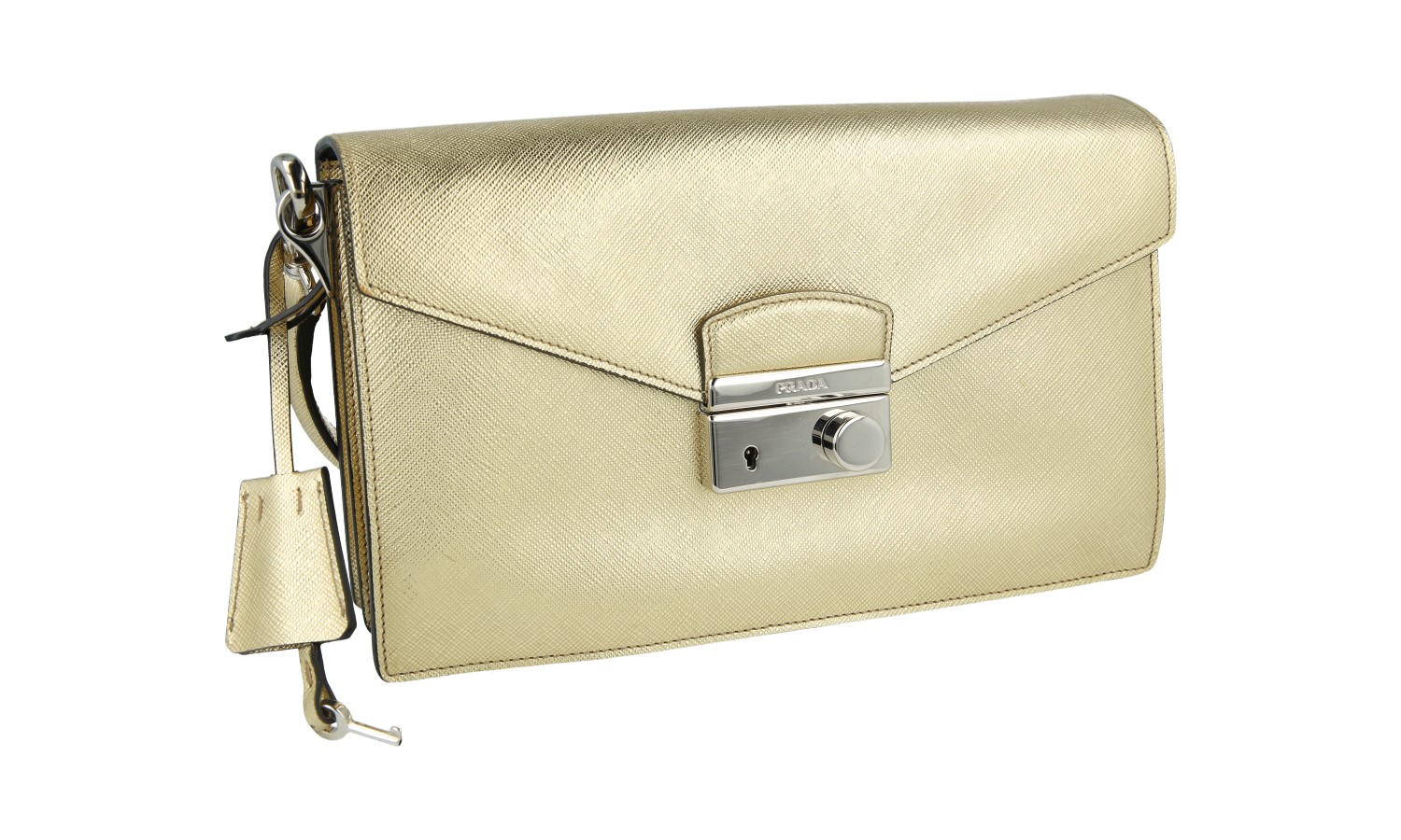 PRADA SAFFIANO SHOULDER BAG HANDBAG 1BD924 GOLD PLATINUM NEW