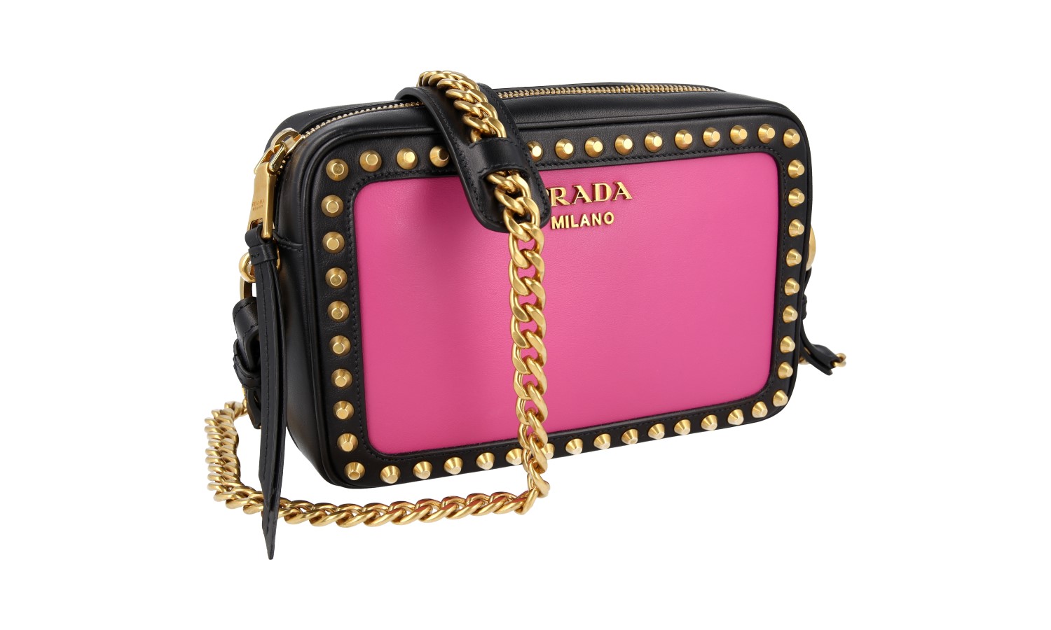 PRADA CROSSBODY RIVET SHOULDER BAG HANDBAG BLACK PINK GOLD | eBay