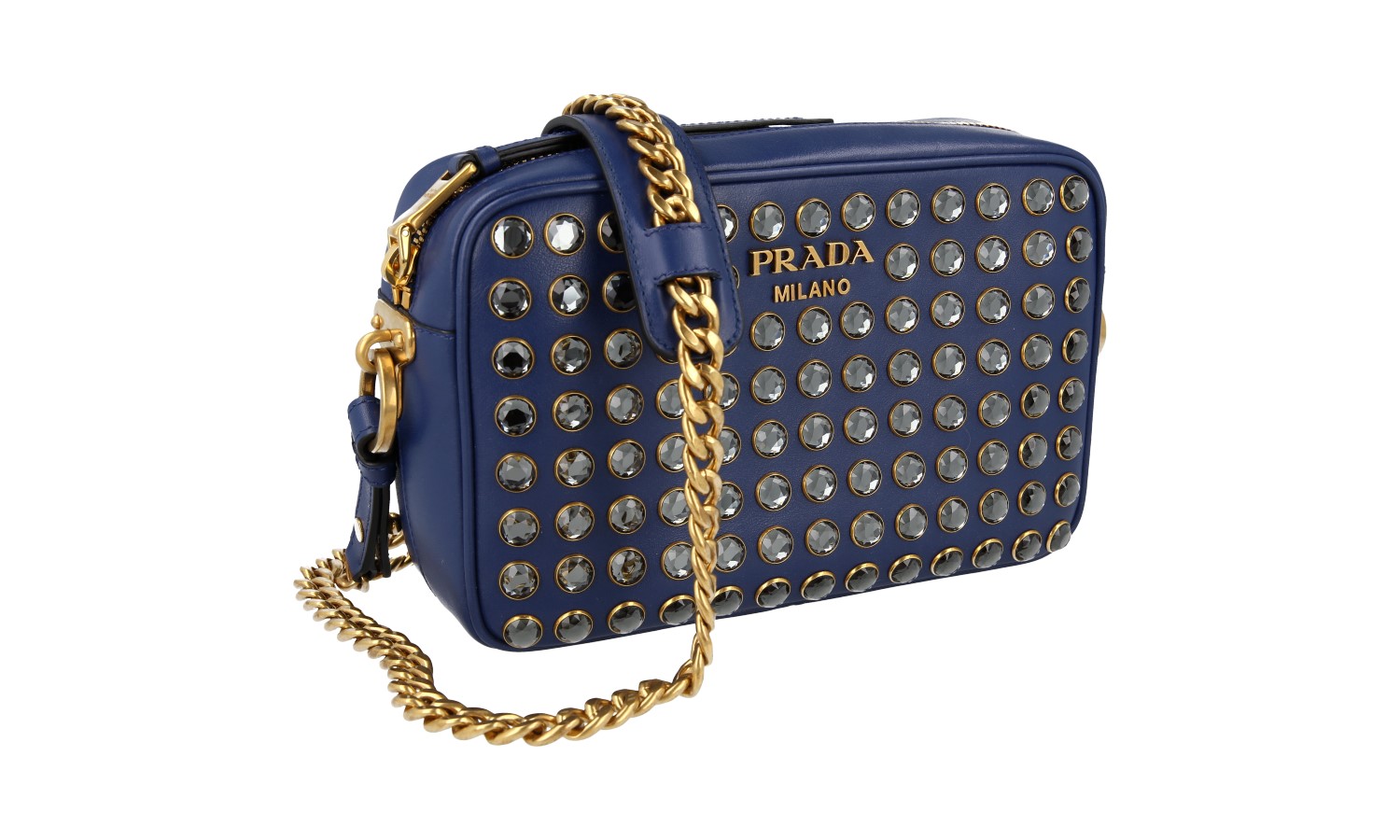 PRADA CRYSTAL CROSSBODY SHOULDER BAG HANDBAG 1BH103 BLUE GOLD NEW