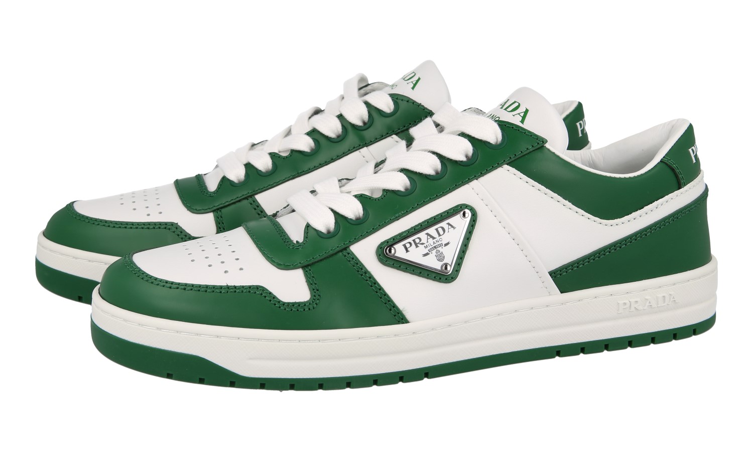 PRADA Leather Downtown Sneakers - 1E792M - Green White - NEW - US