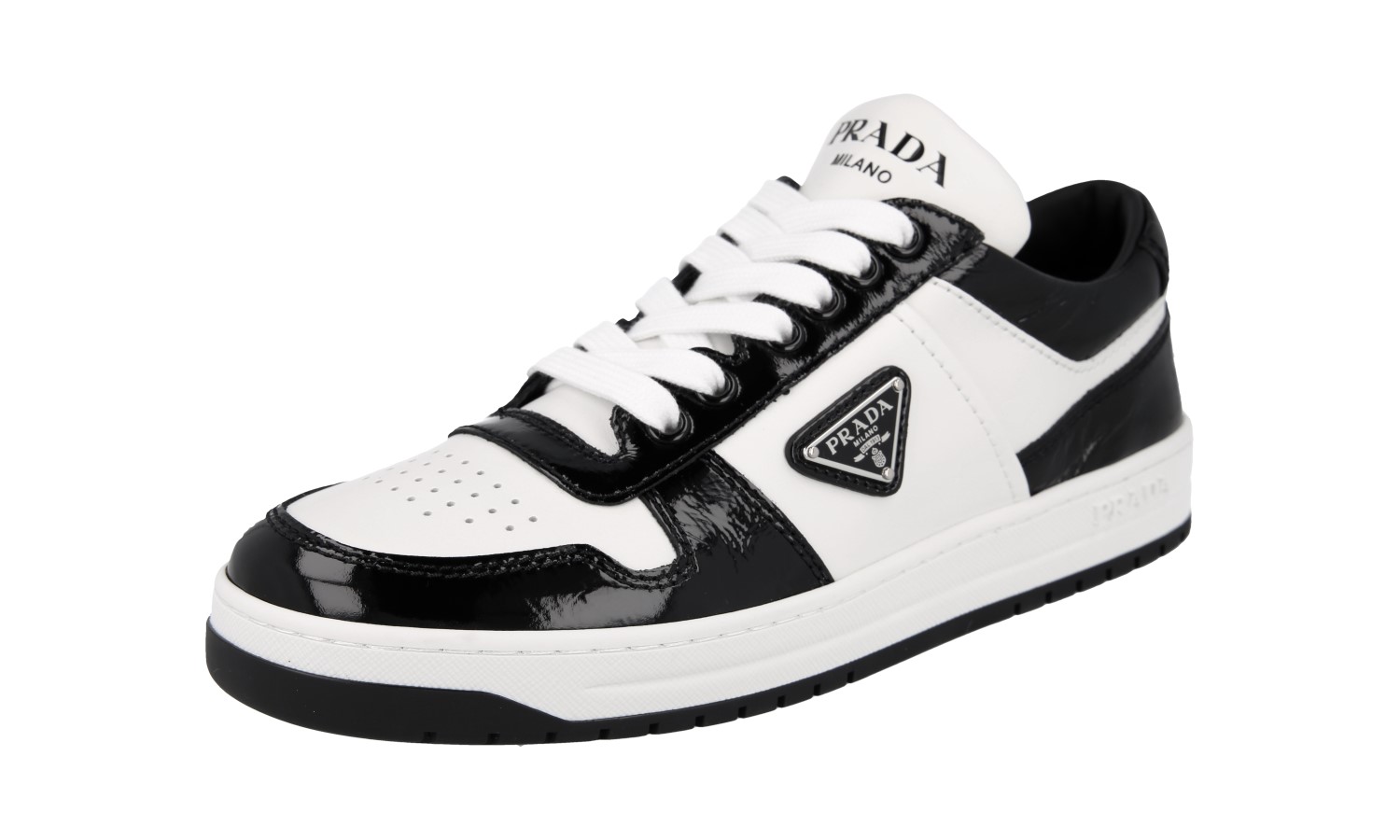 数量限定!EXPRESS便可◎PRADA スニーカー 1E792M PRADA Leather Downtown Sneakers - 1E792M - Black White - NEW