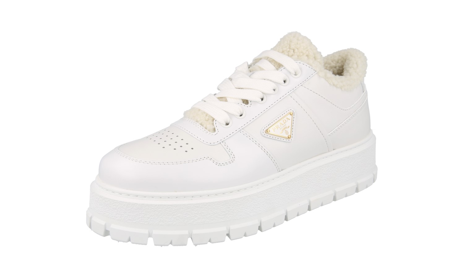PRADA Downtown SHEARLING FUR Platform Sneakers 1E947M White - US