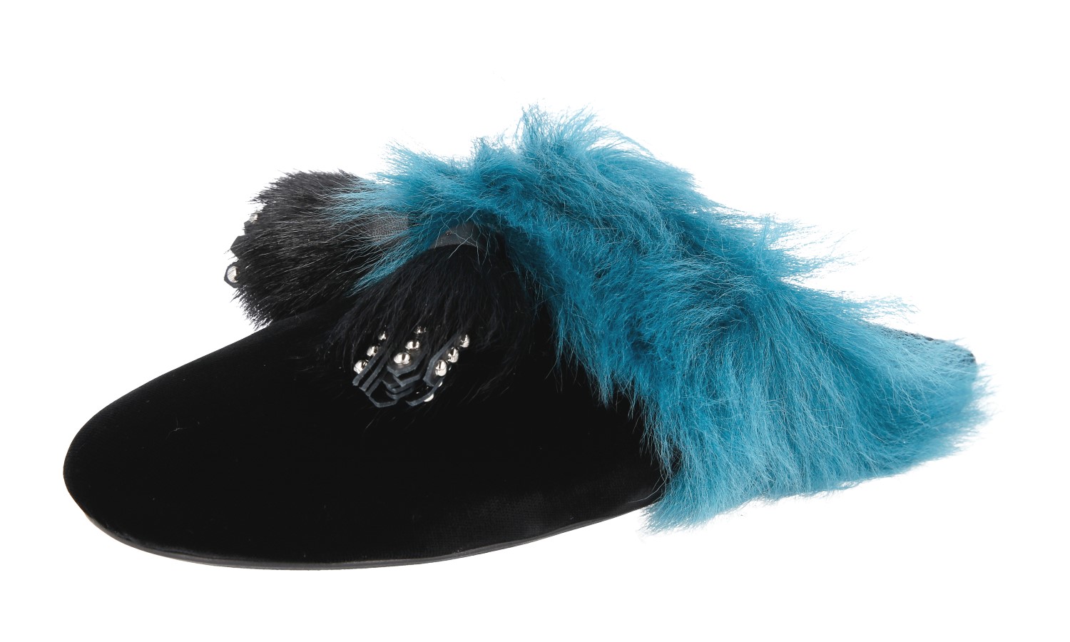 靴 PRADA Velvet Mules PRADA VELVET Tassel FUR Slipper Mules - 1S757H - Black Blue - NEW