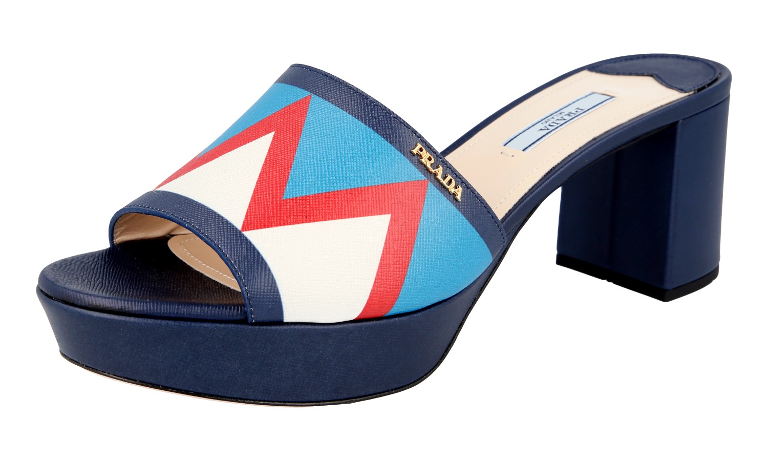 PRADA Saffiano Leather Sandals Slides Mules 1XP933 - Zigzag - NEW
