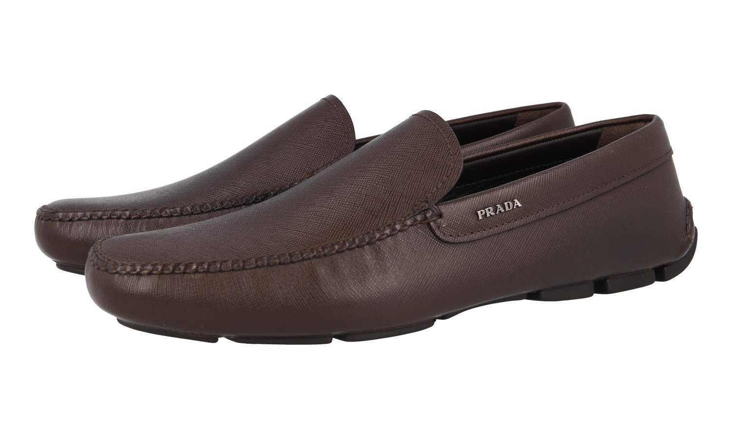 PRADA Saffiano Leather Driving Loafer Shoes - 2DD003 Brown NEW