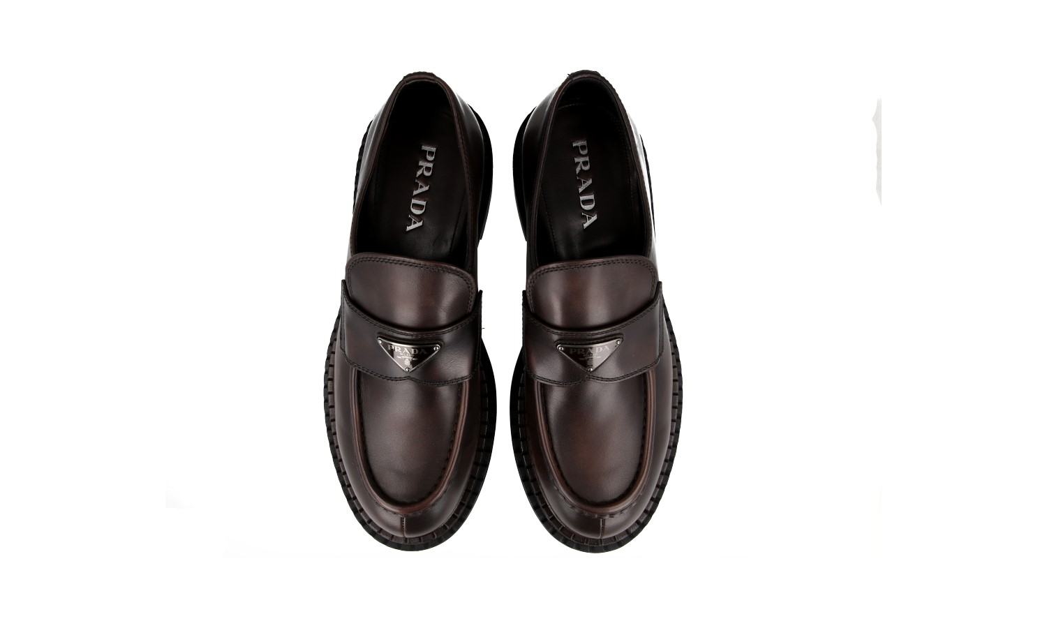 PRADA Leather Double Chocolate Loafer - 2DE148 - Brown - NEW | eBay