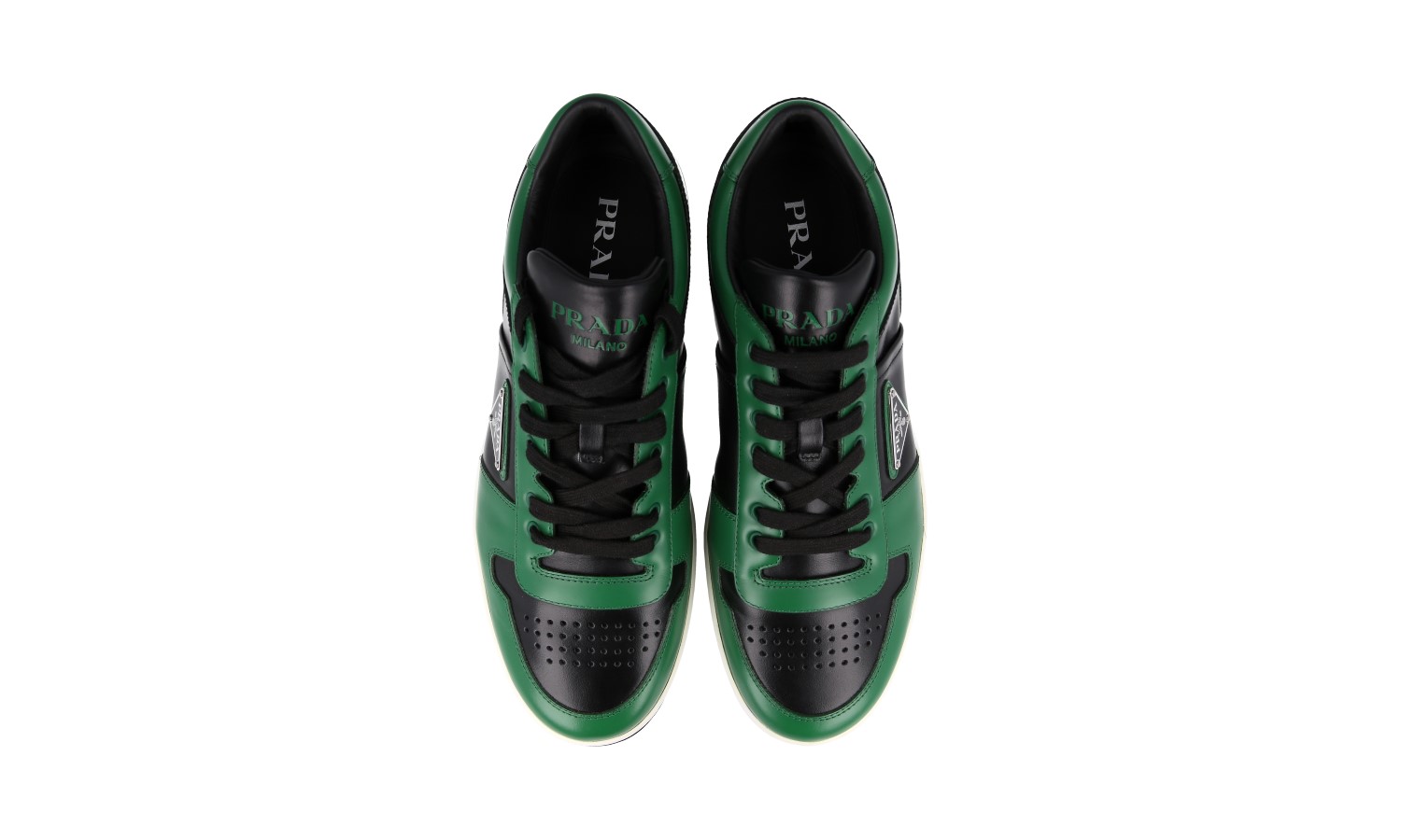 PRADA DOWNTOWN SNEAKERS SHOES 2EE364 BLACK/GREEN LEATHER NEW PRADA DOWNTOWN SNEAKERS SHOES 2EE364 BLACK/GREEN LEATHER NEW