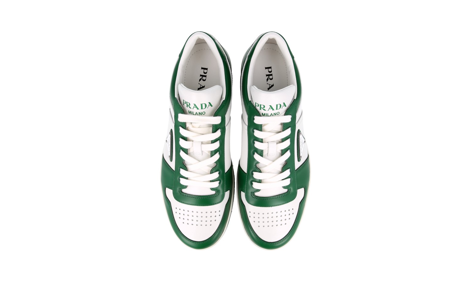 PRADA DOWNTOWN SNEAKERS SHOES 2EE364 WHITE/GREEN LEATHER NEW