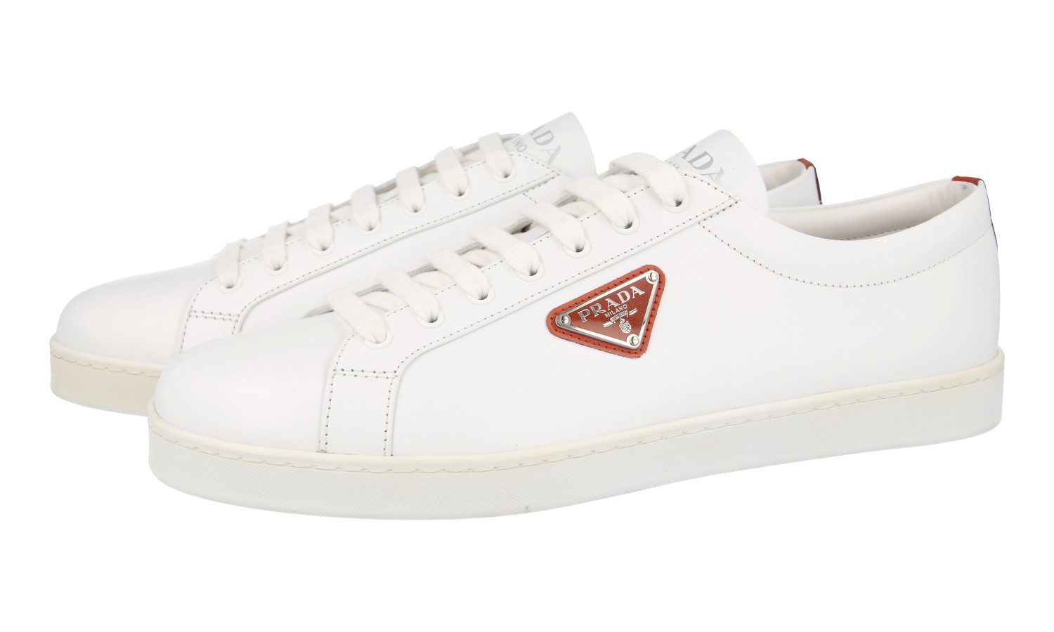 【PRADA】men's レザーシューズ triangleロゴ whiteカラー Prada Mens White Leather Triangle Logo Chunky Sneakers UK9
