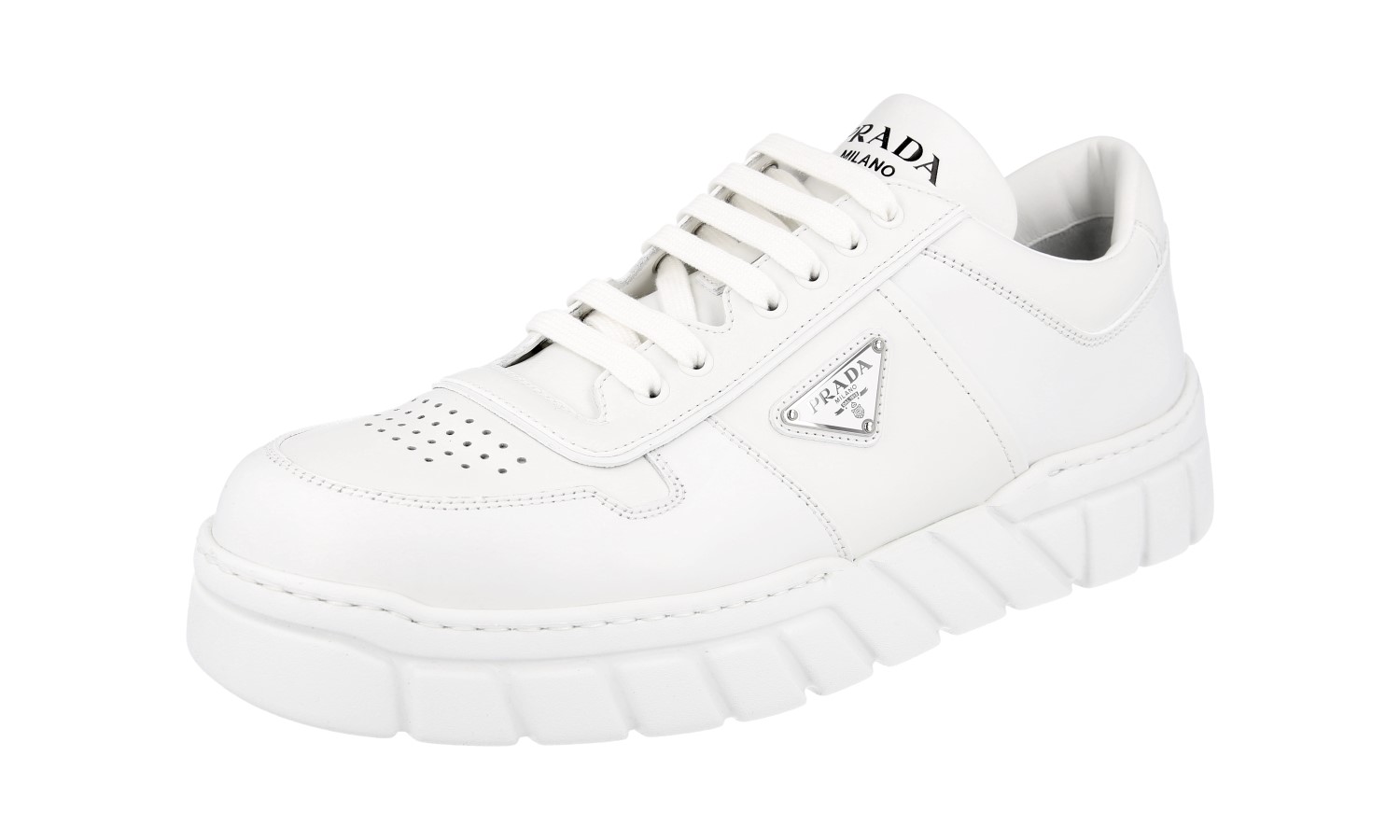 PRADA SNEAKERS SHOES LOGO PLAQUE 2EE378 WHITE LEATHER NEW US