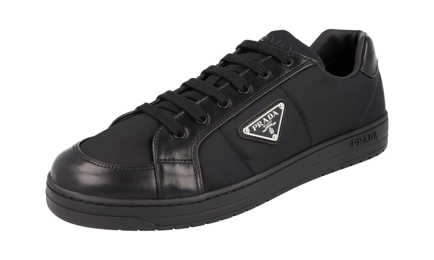 Prada Sport Black Leather And Patent Lace Up Sneakers Size